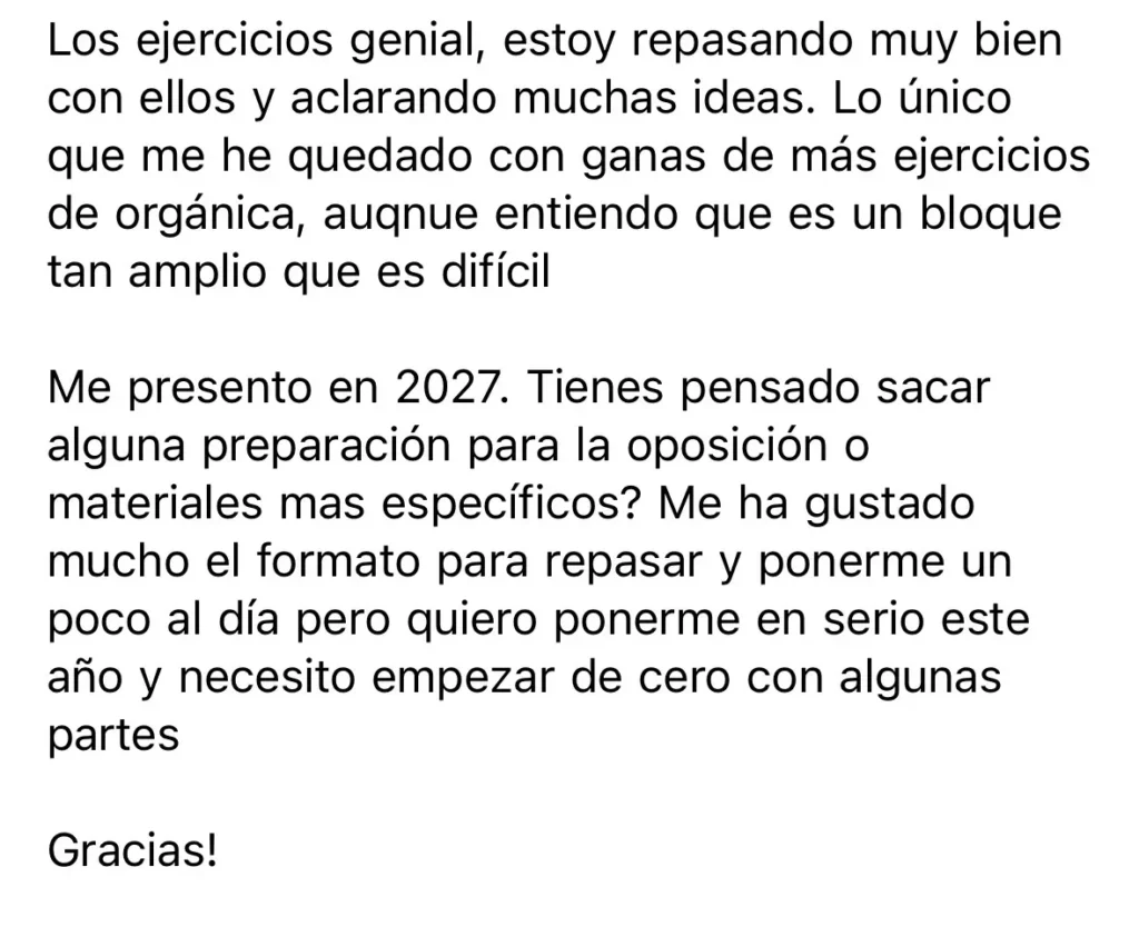 Testimonio opositor FyQ sobre el pack de ejercicios (II)