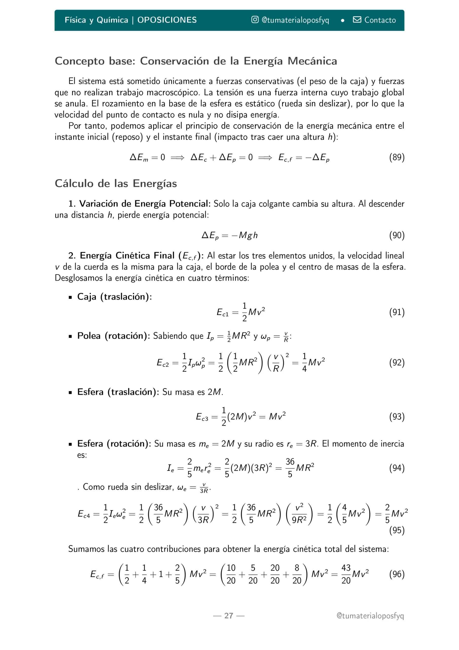 Ejercicio Examen trabajo y energía Oposiciones FyQ resuelto paso a paso parte 2